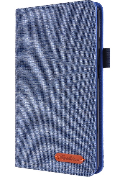 Kumaş Dokulu Kart Yuvaları Standı Deri Koruyucu Kılıf Lenovo Tab M7 (2. Nesil) TB-7305F/(3. Nesil) - Mavi (Yurt Dışından)