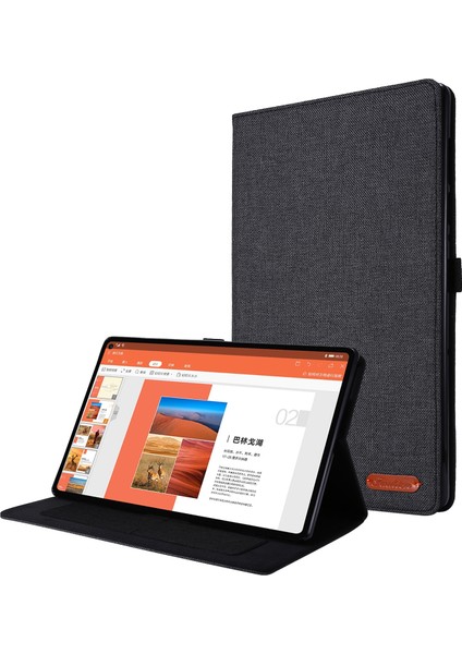 Lenovo Tab M10 Plus Deri Kılıf Çizilmeye Dayanıklı Flip Tablet Kılıfı Standlı Kart Yuvaları-Siyah (Yurt Dışından)