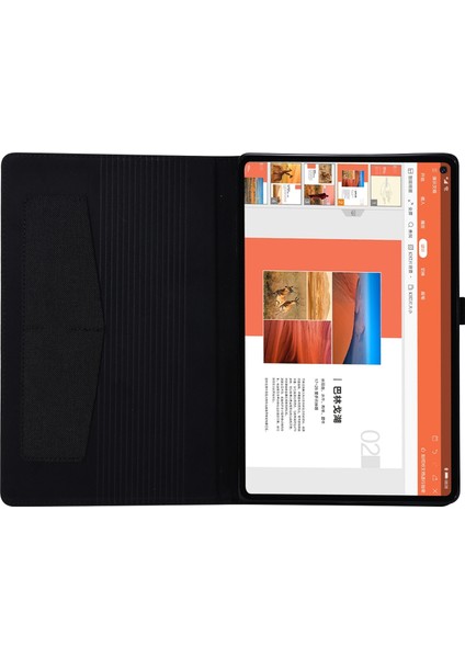 Lenovo Tab M10 Plus Deri Kılıf Çizilmeye Dayanıklı Flip Tablet Kılıfı Standlı Kart Yuvaları-Siyah (Yurt Dışından)