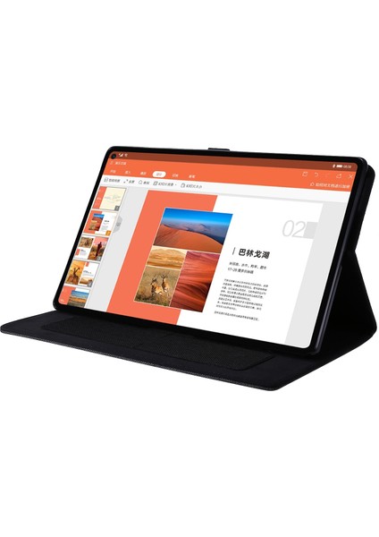 Lenovo Tab M10 Plus Deri Kılıf Çizilmeye Dayanıklı Flip Tablet Kılıfı Standlı Kart Yuvaları-Siyah (Yurt Dışından)