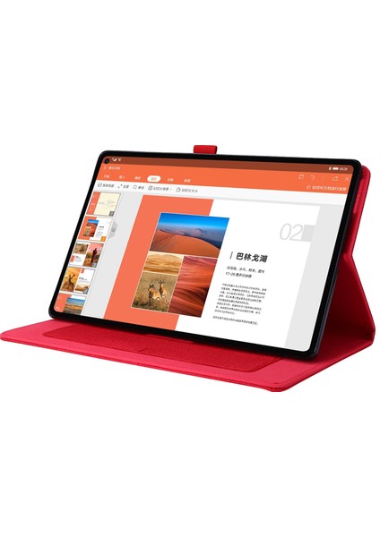Lenovo Tab M10 Plus Deri Kılıf Çizilmeye Dayanıklı Flip Tablet Kılıfı Standlı Kart Yuvaları-Kırmızı (Yurt Dışından) indirimleri