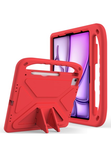 iPad Pro 13(2024)/AIR 13(2025)/(2024)EVA Kılıf Darbeye Dayanıklı Saplı Destekli Tablet Kılıfı-Kırmızı (Yurt Dışından)