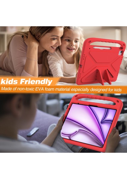 iPad Pro 13(2024)/AIR 13(2025)/(2024)EVA Kılıf Darbeye Dayanıklı Saplı Destekli Tablet Kılıfı-Kırmızı (Yurt Dışından) fırsatları