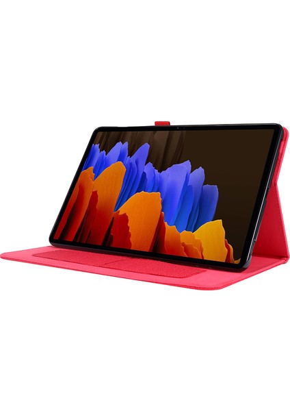 Samsung Galaxy Tab S9+Kılıf Standı Kart Tutucu Deri Tablet Kılıfı-Kırmızı (Yurt Dışından)