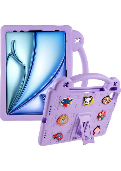 iPad Air 11(2025)/(2024) Kılıf Karikatür Desenli Eva Tablet Kılıfı Destekli-Mor (Yurt Dışından)