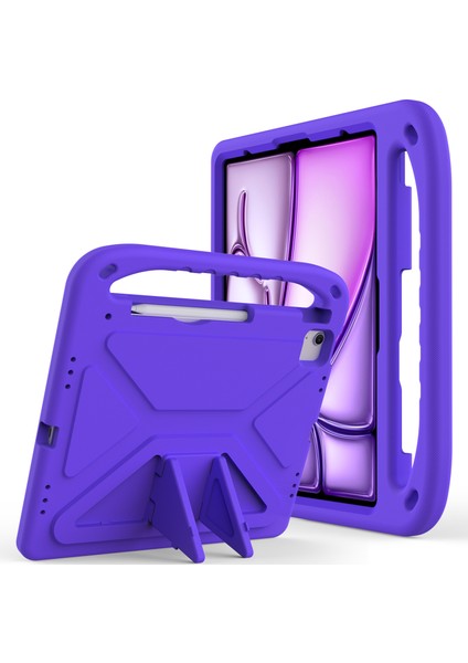 iPad Pro 13(2024)/AIR 13(2025)/(2024)EVA Kılıf Darbeye Dayanıklı Saplı Destekli Tablet Kılıfı-Mor (Yurt Dışından)