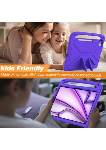iPad Pro 13(2024)/AIR 13(2025)/(2024)EVA Kılıf Darbeye Dayanıklı Saplı Destekli Tablet Kılıfı-Mor (Yurt Dışından) fırsatları
