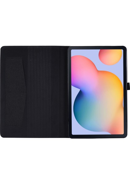 Kumaş Doku Kart Yuvaları Standı Deri Koruyucu Kabuk Samsung Galaxy Tab S6 Lite (2020)/(2022)/(2024)-SIYAH (Yurt Dışından)