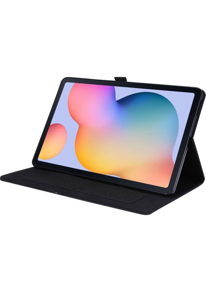 Kumaş Doku Kart Yuvaları Standı Deri Koruyucu Kabuk Samsung Galaxy Tab S6 Lite (2020)/(2022)/(2024)-SIYAH (Yurt Dışından)