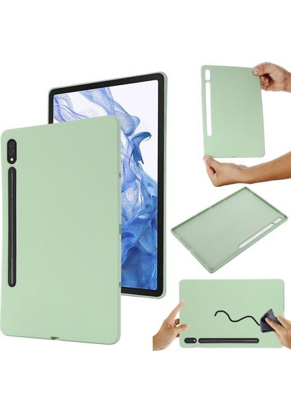 Samsung Galaxy Tab S9 Ultra Sıvı Silikon Kılıf Mikrofiber Astar Tablet Kılıfı-Yeşil (Yurt Dışından)