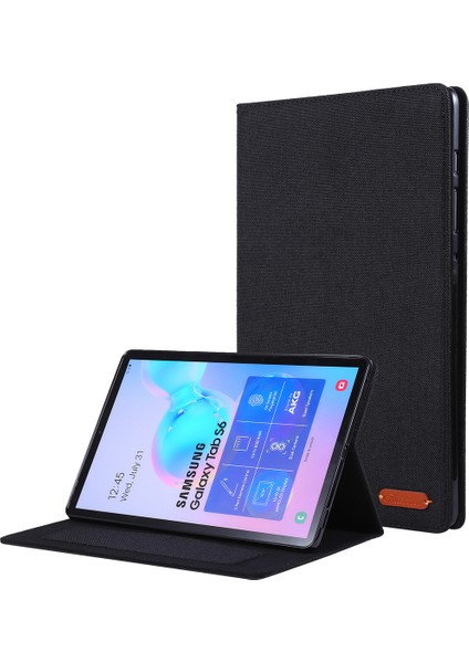 Kumaş Dokulu Kart Yuvaları Stand Deri Kılıf Samsung Galaxy Tab S6 SM-T860/T865-SIYAH (Yurt Dışından)