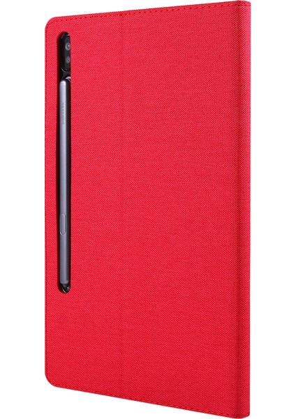 Kumaş Dokulu Kart Yuvaları Stand Deri Kılıf Samsung Galaxy Tab S6 SM-T860/T865-KIRMIZI (Yurt Dışından)