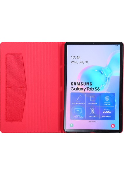 Kumaş Dokulu Kart Yuvaları Stand Deri Kılıf Samsung Galaxy Tab S6 SM-T860/T865-KIRMIZI (Yurt Dışından)