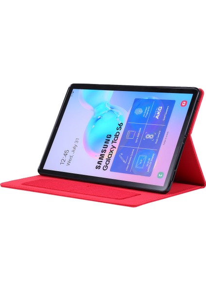 Kumaş Dokulu Kart Yuvaları Stand Deri Kılıf Samsung Galaxy Tab S6 SM-T860/T865-KIRMIZI (Yurt Dışından)