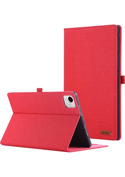 Honor Pad X9A Deri Kılıf Kart Tutucu Kumaş Doku Tablet Standı Kapağı-Kırmızı (Yurt Dışından)