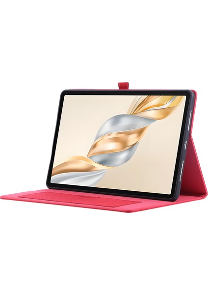 Honor Pad X9A Deri Kılıf Kart Tutucu Kumaş Doku Tablet Standı Kapağı-Kırmızı (Yurt Dışından)