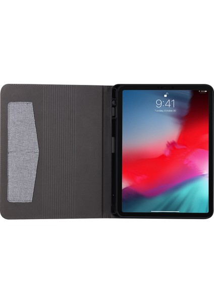 iPad Pro 11 Inç (2022)/(2021)/(2020) Için Kumaş Dokulu Kart Yuvaları Stand Deri Kapak-Gri (Yurt Dışından)