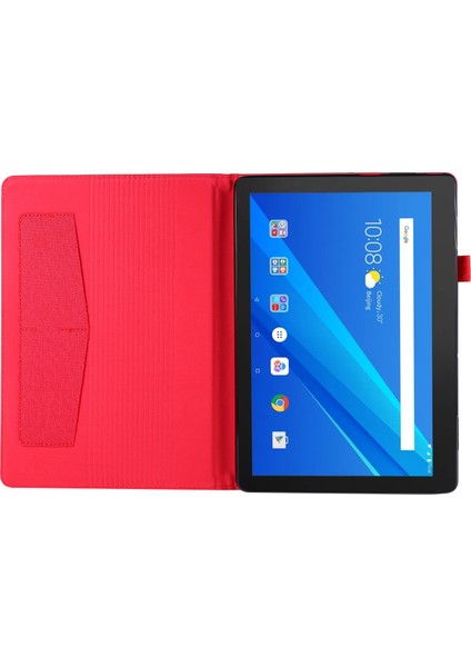 Kumaş Dokulu Kart Yuvaları Deri Koruyucu Kılıf Lenovo Tab M10 TB-X605F-KIRMIZI (Yurt Dışından)