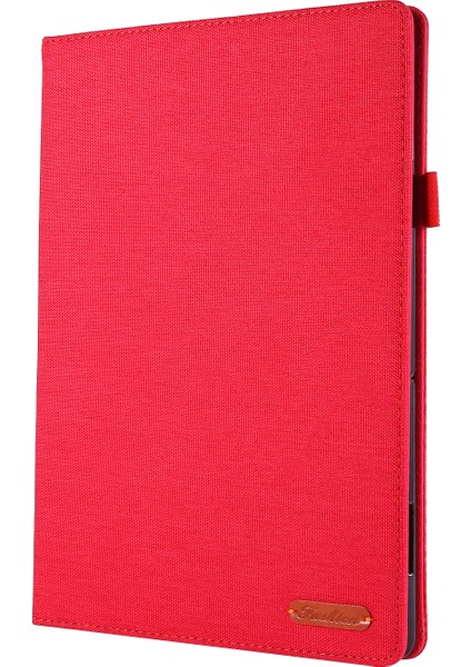 Kumaş Dokulu Kart Yuvaları Deri Koruyucu Kılıf Lenovo Tab M10 TB-X605F-KIRMIZI (Yurt Dışından)