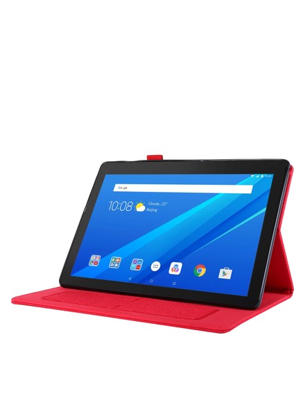 Kumaş Dokulu Kart Yuvaları Deri Koruyucu Kılıf Lenovo Tab M10 TB-X605F-KIRMIZI (Yurt Dışından)