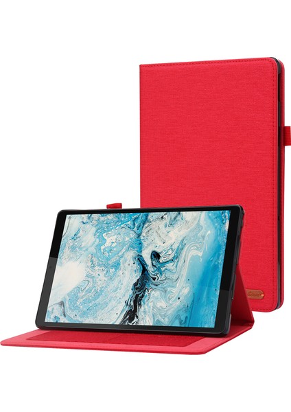 Lenovo Tab M10 Plus (3. Nesil) Tablet Kılıfı Kumaş Dokulu Kart Tutucu Deri Kapak-Kırmızı (Yurt Dışından)
