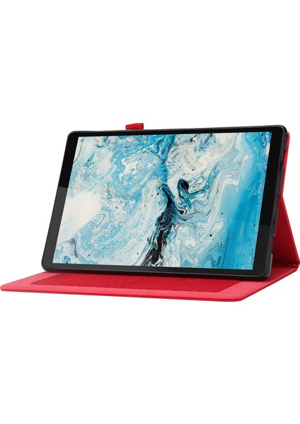 Lenovo Tab M10 Plus (3. Nesil) Tablet Kılıfı Kumaş Dokulu Kart Tutucu Deri Kapak-Kırmızı (Yurt Dışından)