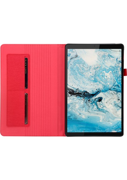 Lenovo Tab M10 Plus (3. Nesil) Tablet Kılıfı Kumaş Dokulu Kart Tutucu Deri Kapak-Kırmızı (Yurt Dışından)