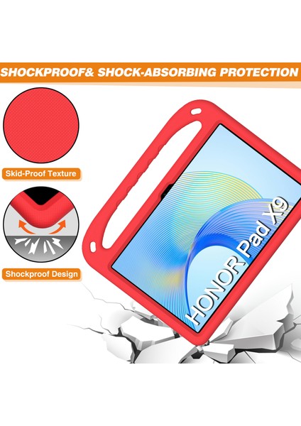 Honor Pad X9/x8 Pro Eva Kılıf El Tutacağı Destek Standı Çocuk Tablet Kılıfı-Kırmızı (Yurt Dışından)