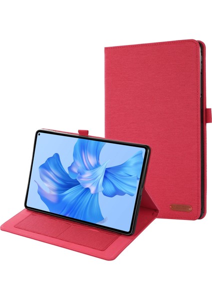 Huawei Matepad Pro 11 (2022) Için Kumaş Doku Standı Tablet Kılıfı Pu Deri Kart Tutucu Çizilmez Kapak-Kırmızı (Yurt Dışından)