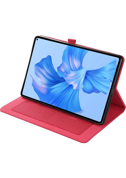 Huawei Matepad Pro 11 (2022) Için Kumaş Doku Standı Tablet Kılıfı Pu Deri Kart Tutucu Çizilmez Kapak-Kırmızı (Yurt Dışından)