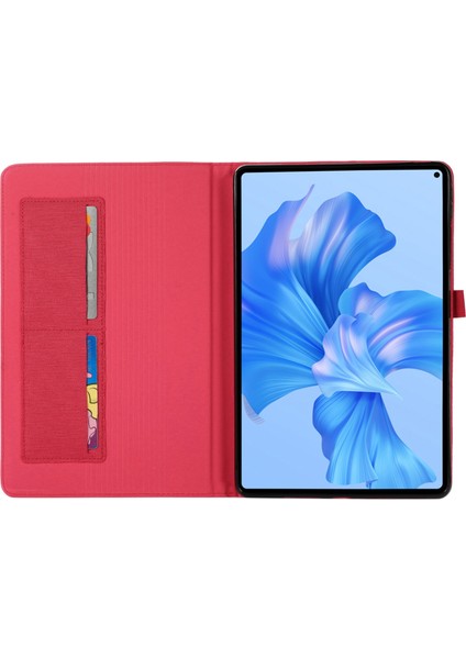 Huawei Matepad Pro 11 (2022) Için Kumaş Doku Standı Tablet Kılıfı Pu Deri Kart Tutucu Çizilmez Kapak-Kırmızı (Yurt Dışından)