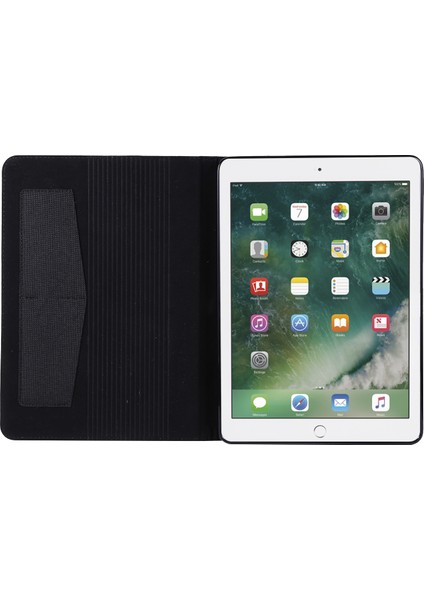 iPad 9.7 Inç (2018)/(2017)/IPAD Air (2013)/AIR 2 Tablet Kılıfı Kumaş Doku Deri Koruyucu Kapak Kart Yuvalı Stand-Siyah (Yurt Dışından)