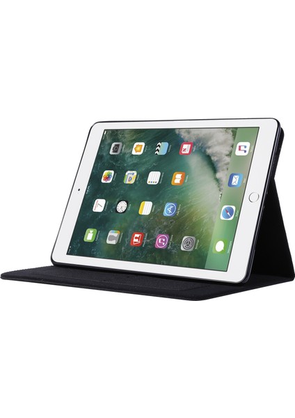 iPad 9.7 Inç (2018)/(2017)/IPAD Air (2013)/AIR 2 Tablet Kılıfı Kumaş Doku Deri Koruyucu Kapak Kart Yuvalı Stand-Siyah (Yurt Dışından)