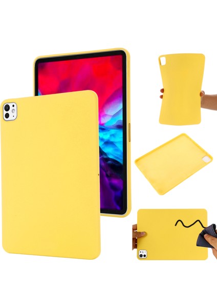 iPad Pro 13(2024) Kılıf Sıvı Silikon Çizilmeye Dayanıklı Tablet Kılıfı-Sarı (Yurt Dışından)