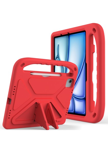 iPad Air 11(2025)/(2024)/PRO 11(2024)KILIF El Tutacağı Destekli Tablet Eva Kılıfı-Kırmızı (Yurt Dışından)