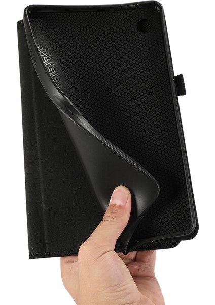 Samsung Galaxy Tab A9 Tablet Kılıfı Kumaş Doku Folio Stand Deri Kapak Kart Yuvası Ile-Siyah (Yurt Dışından)