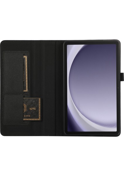 Samsung Galaxy Tab A9 Tablet Kılıfı Kumaş Doku Folio Stand Deri Kapak Kart Yuvası Ile-Siyah (Yurt Dışından)