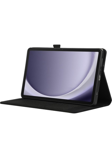 Samsung Galaxy Tab A9 Tablet Kılıfı Kumaş Doku Folio Stand Deri Kapak Kart Yuvası Ile-Siyah (Yurt Dışından)