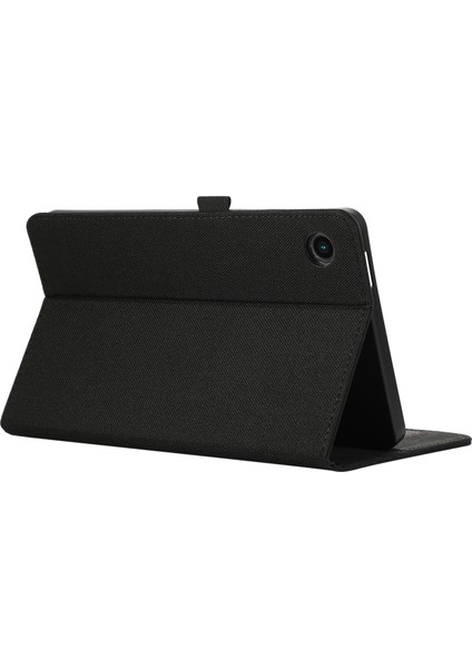 Samsung Galaxy Tab A9 Tablet Kılıfı Kumaş Doku Folio Stand Deri Kapak Kart Yuvası Ile-Siyah (Yurt Dışından)