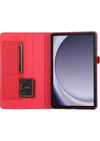 Samsung Galaxy Tab A9 Tablet Kılıfı Kumaş Doku Folio Stand Deri Kapak Kart Yuvası Ile-Kırmızı (Yurt Dışından)