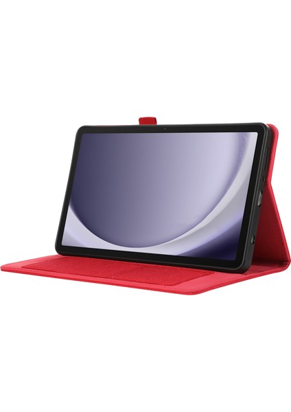 Samsung Galaxy Tab A9 Tablet Kılıfı Kumaş Doku Folio Stand Deri Kapak Kart Yuvası Ile-Kırmızı (Yurt Dışından)