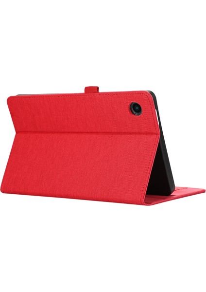 Samsung Galaxy Tab A9 Tablet Kılıfı Kumaş Doku Folio Stand Deri Kapak Kart Yuvası Ile-Kırmızı (Yurt Dışından)