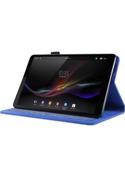 Kumaş Dokulu Kart Yuvaları Stand Deri Kılıf Lenovo Tab M8/tab M8 (2. Nesil)-Mavi (Yurt Dışından)