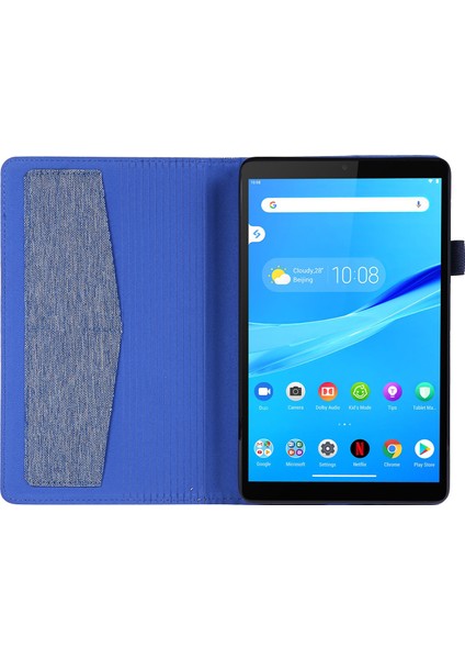 Kumaş Dokulu Kart Yuvaları Stand Deri Kılıf Lenovo Tab M8/tab M8 (2. Nesil)-Mavi (Yurt Dışından)
