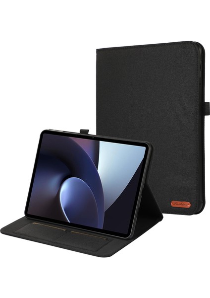 Oneplus Pad Pro Deri Kılıf Kart Tutucu Kumaş Doku Tablet Standı Kapağı-Siyah (Yurt Dışından)