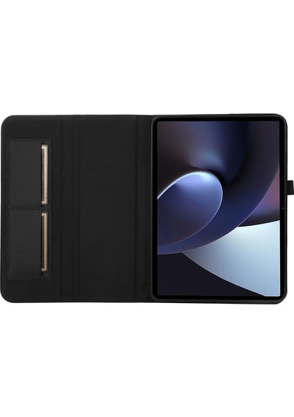 Oneplus Pad Pro Deri Kılıf Kart Tutucu Kumaş Doku Tablet Standı Kapağı-Siyah (Yurt Dışından)