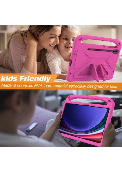 Eva Tablet Kılıfı Samsung Galaxy Tab S7+/s8+/s9+,çocuk Dostu El Tutma Ayaklı Kılıf-Gül (Yurt Dışından)