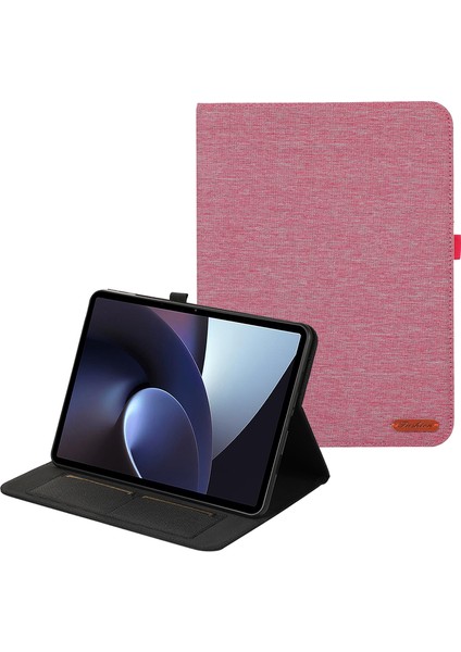 Oneplus Pad Pro Deri Kılıf Kart Tutucu Kumaş Doku Tablet Standı Kapağı-Pembe (Yurt Dışından)