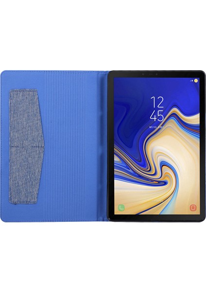 Kumaş Dokulu Kart Yuvaları Stand Deri Kılıf Samsung Galaxy Tab S5E SM-T720-MAVI (Yurt Dışından)