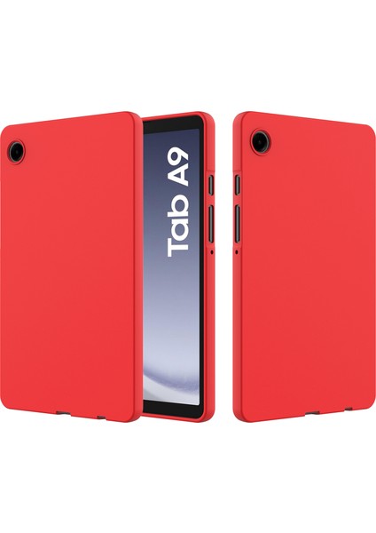 Samsung Galaxy Tab A9 Kapak Sıvı Silikon Kılıf Mikrofiber Astarlı-Kırmızı (Yurt Dışından)